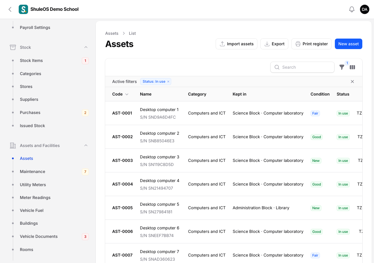 The Assets list