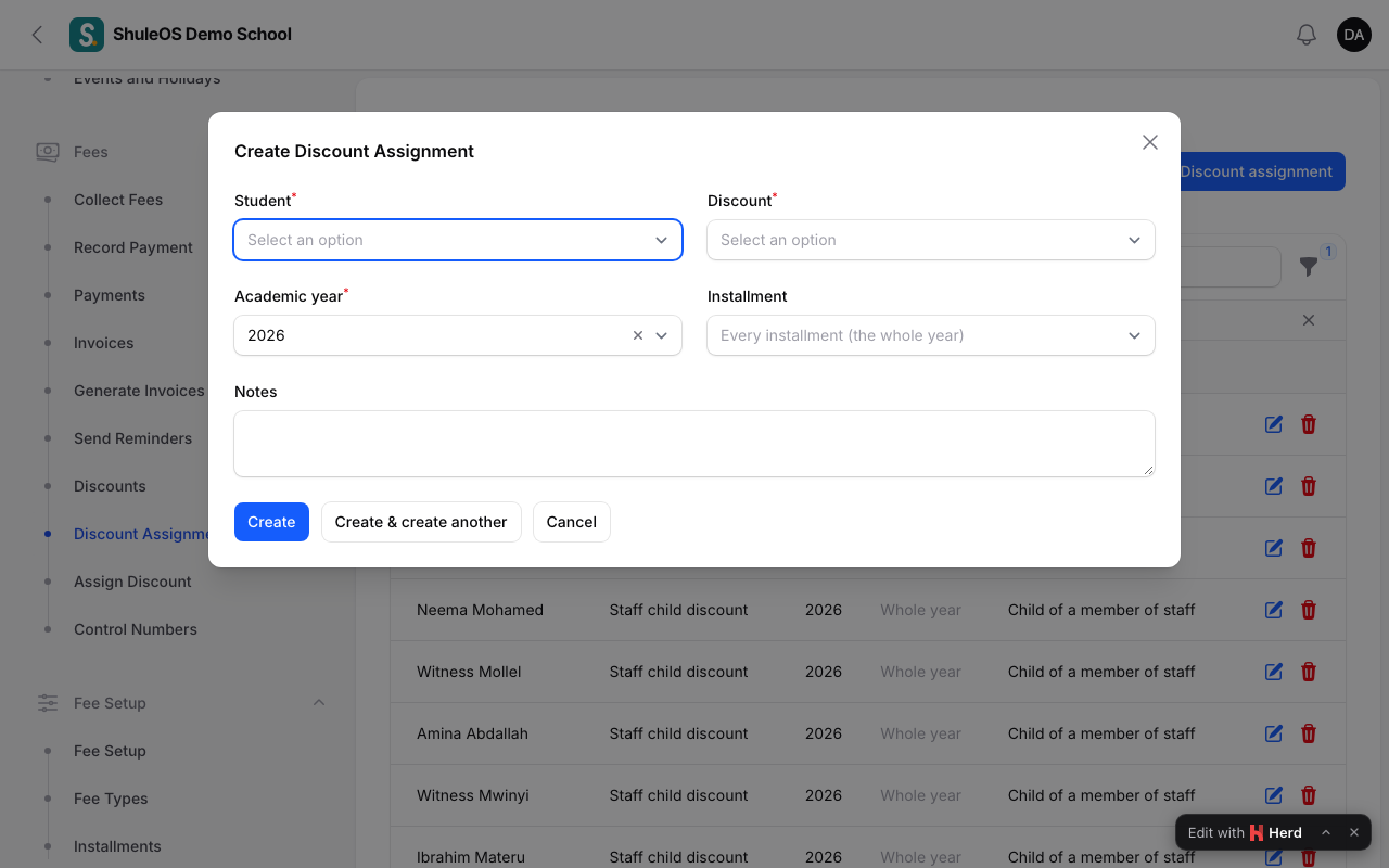 The new discount assignment form