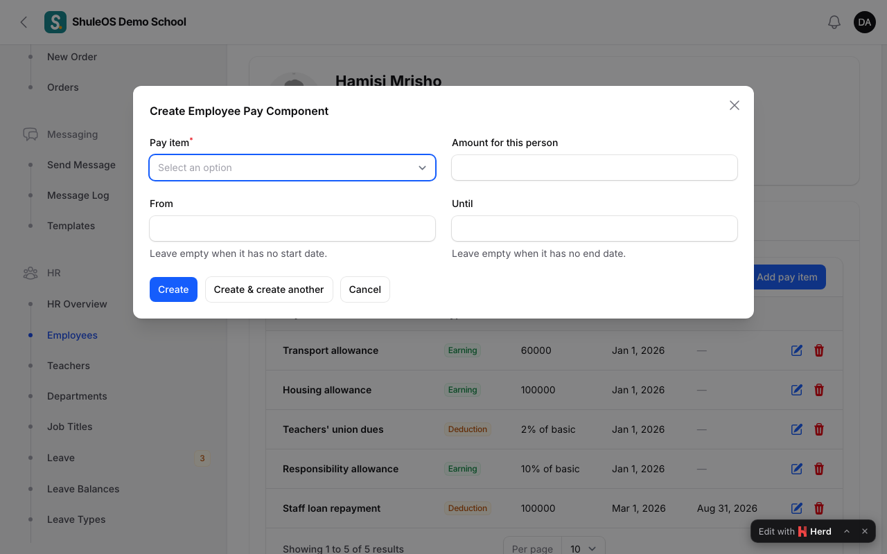 Adding a pay item to a person