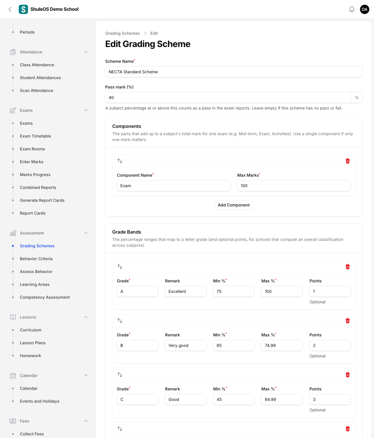 Editing a grading scheme