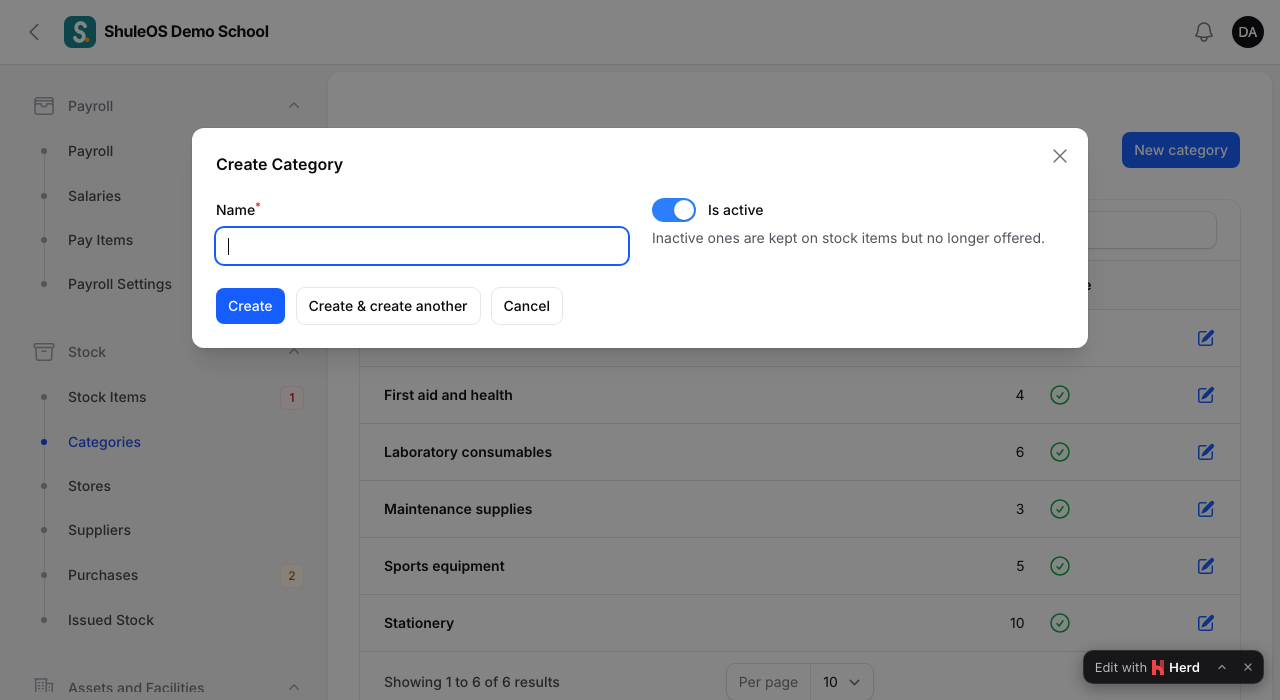 The new category window