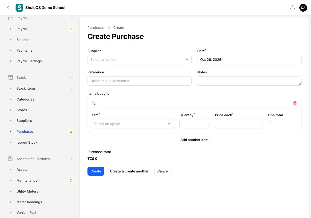 The purchase form