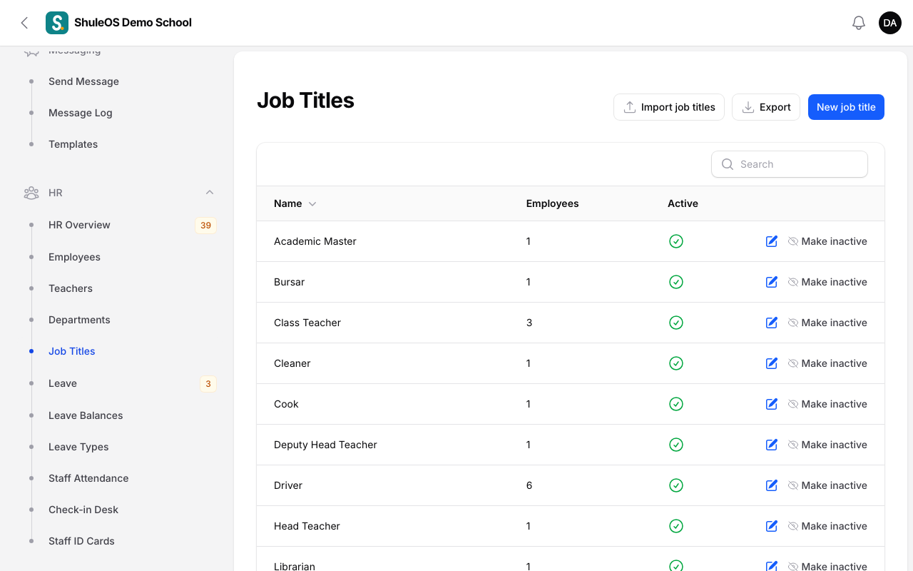 The Job Titles list