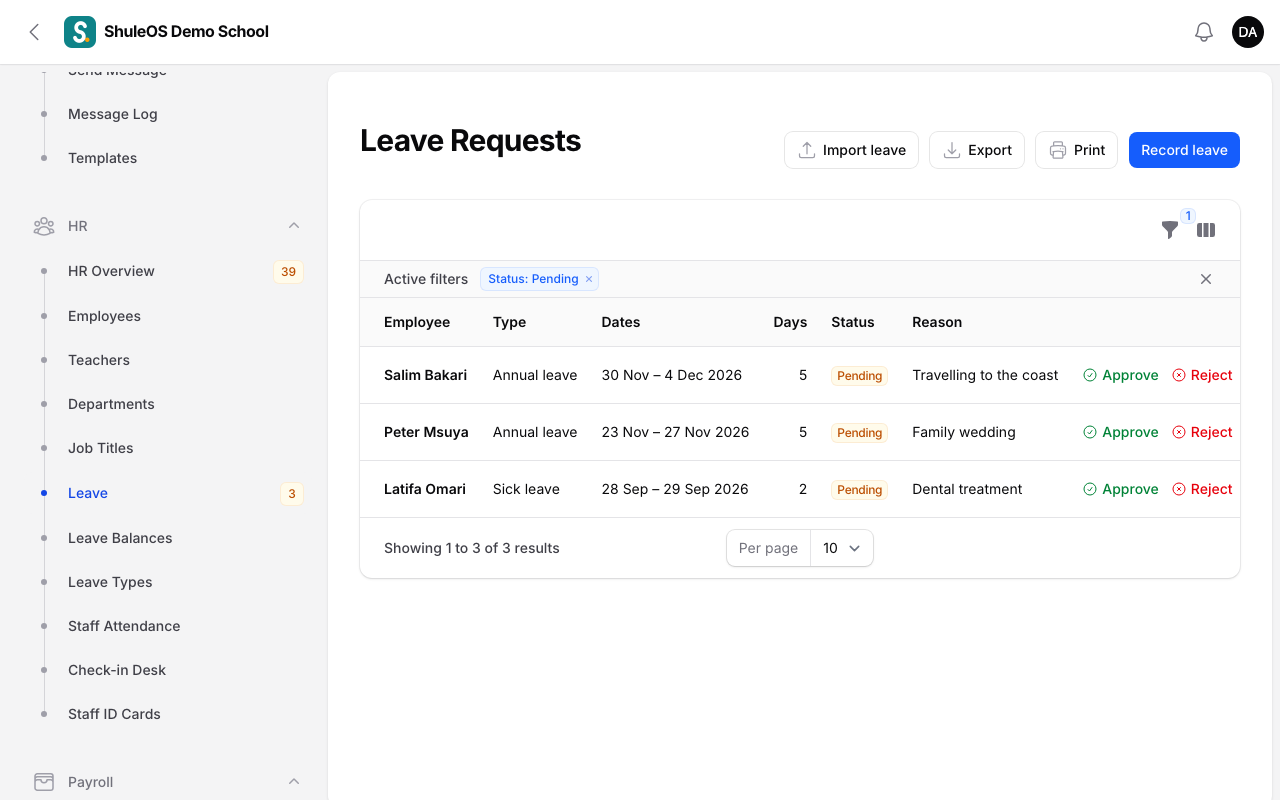The Leave list