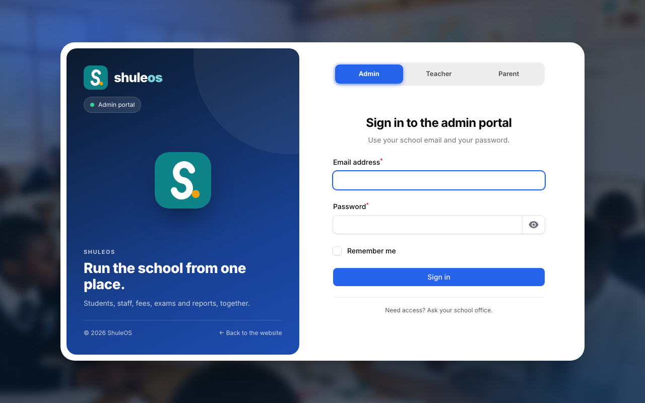 The admin sign-in page