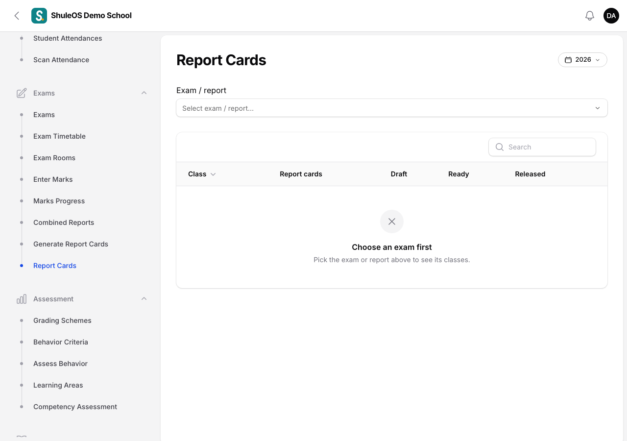 Report cards by class