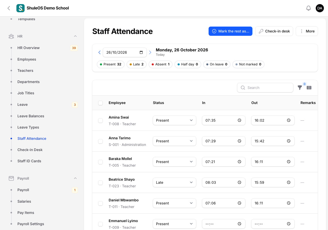 Staff Attendance