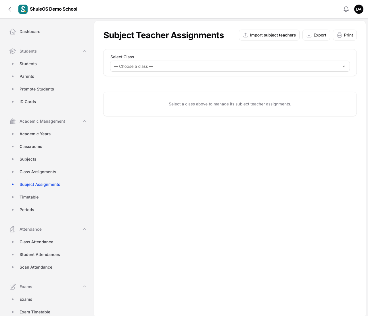 Subject Teacher Assignments