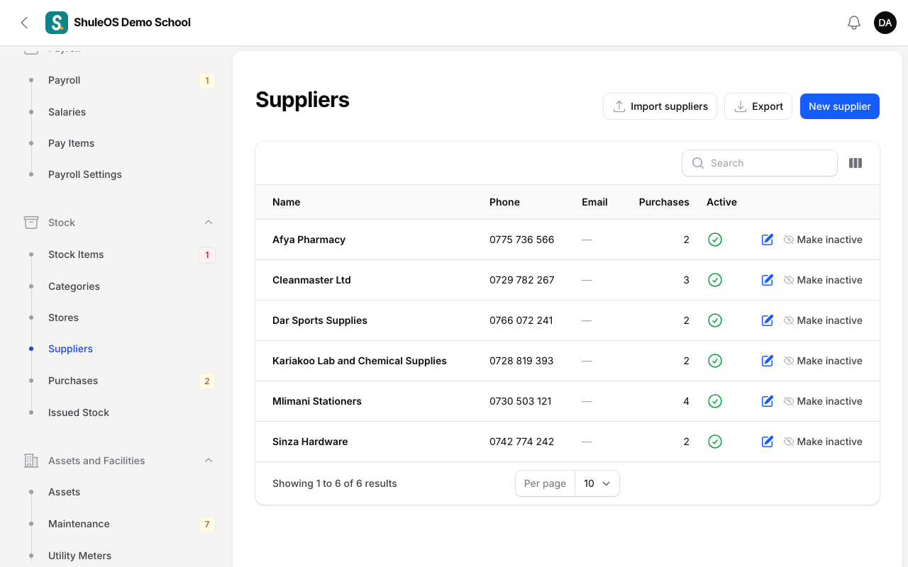 Suppliers