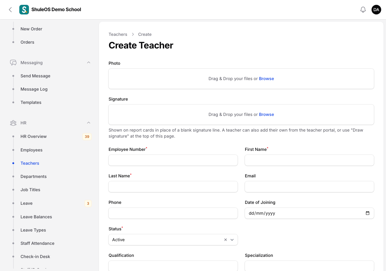 The new teacher form