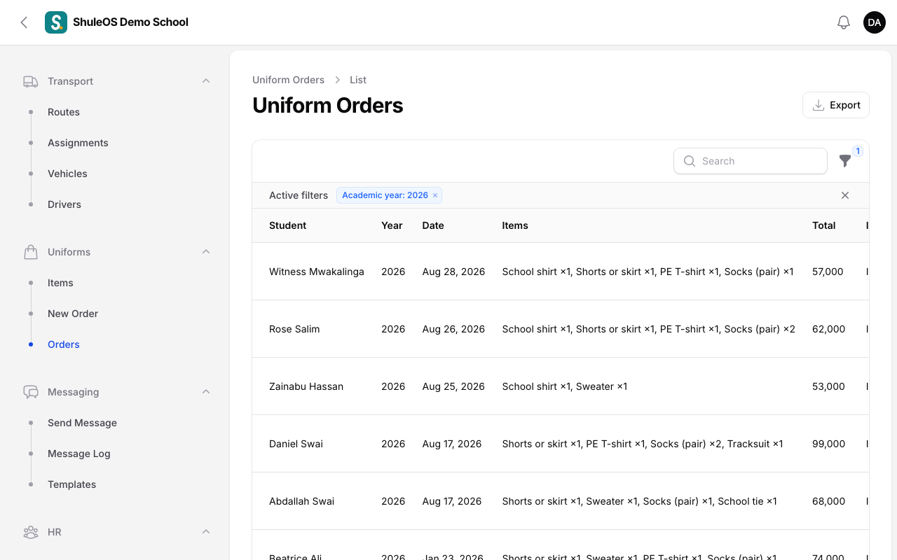Uniform orders