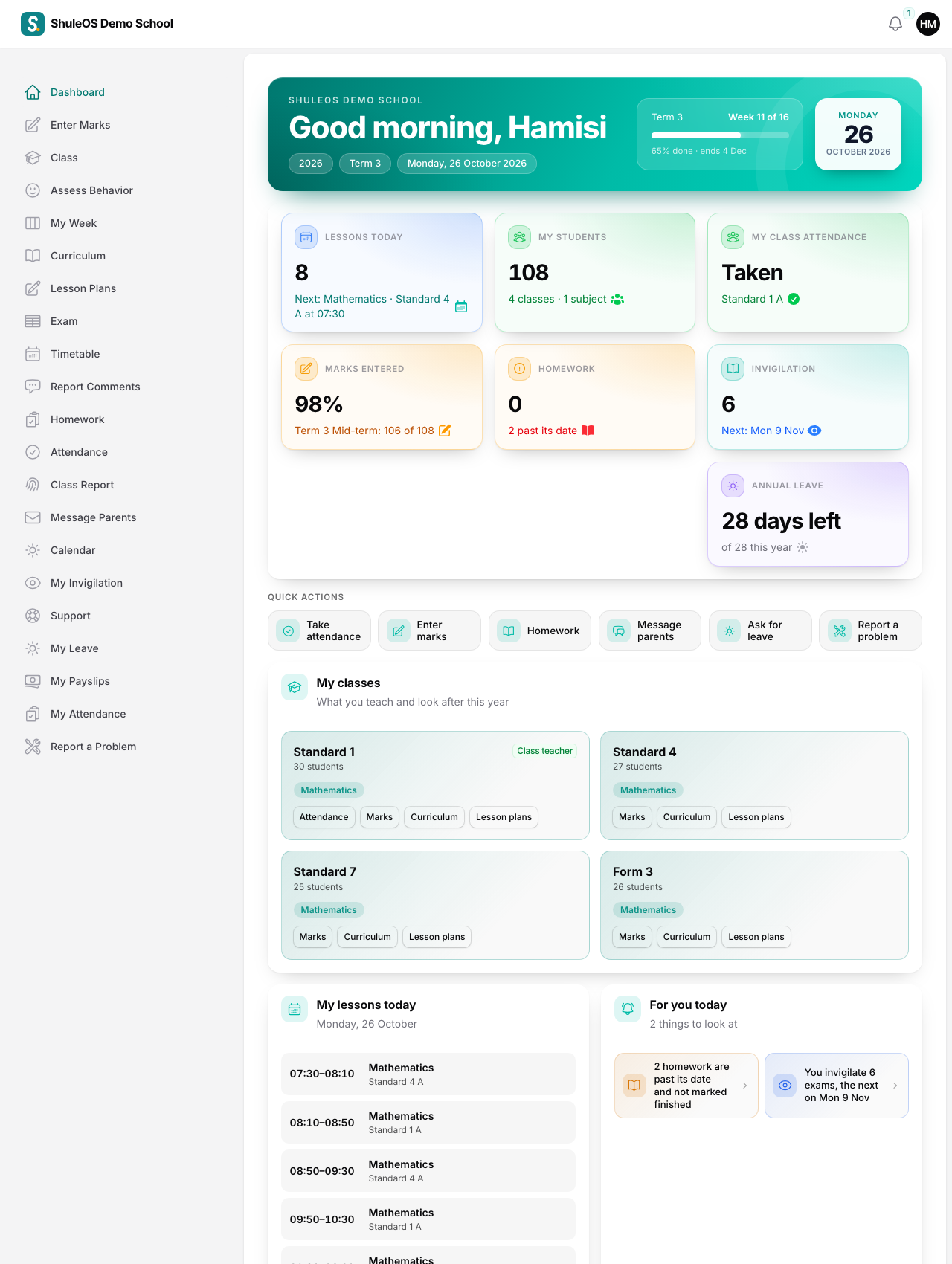 The teacher dashboard