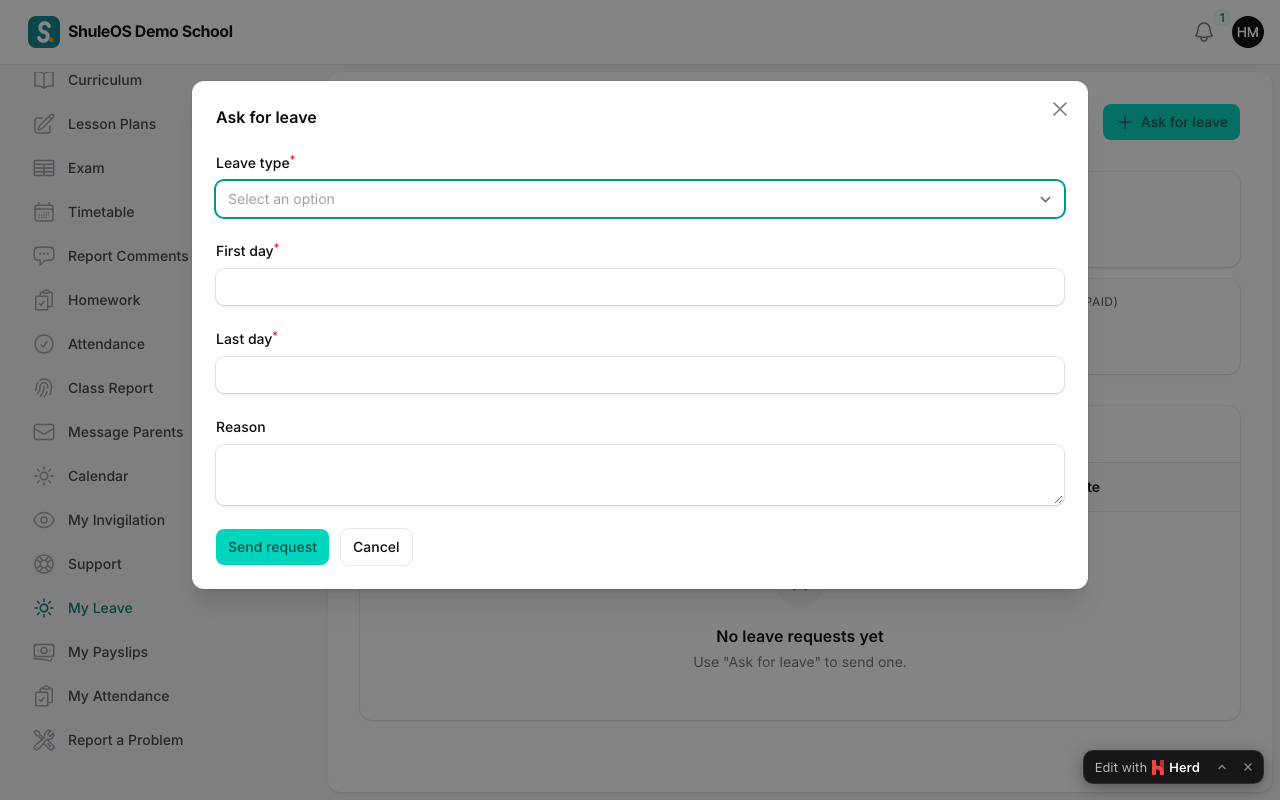 The Ask for leave window